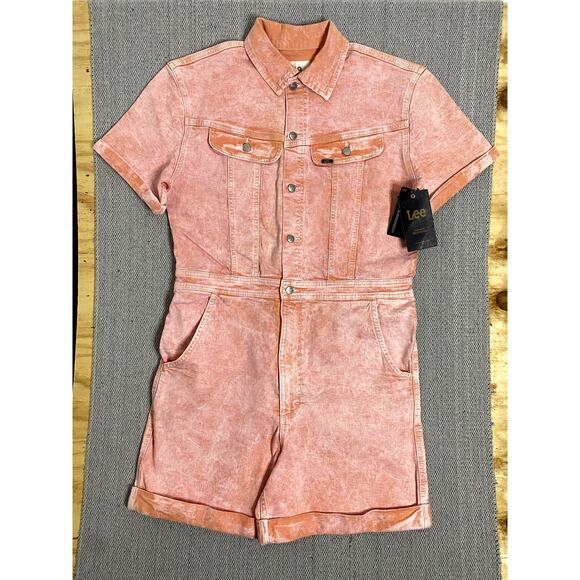 Lee Union-Alls Denim Romper Womens M Persimmon Short Acid Wash Modern Retro - Picture 2 of 16